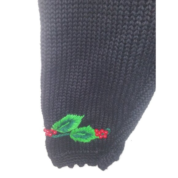 Vintage Bechamel Sweater Womens Sz L Christmas Cardigan Black green red long slv - Picture 13 of 15
